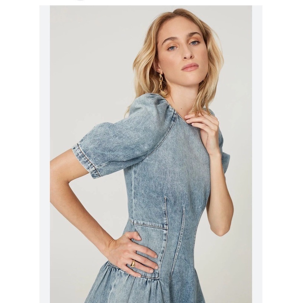 Jonathan Simkhai holland Denim Mini Dress Light Wash Puff Sleeve Organic  s‎ m